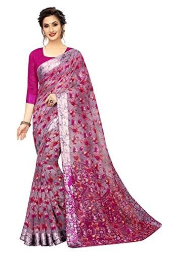 Best Quality And Pink Designer Women'S Digital Woven Linen Saree