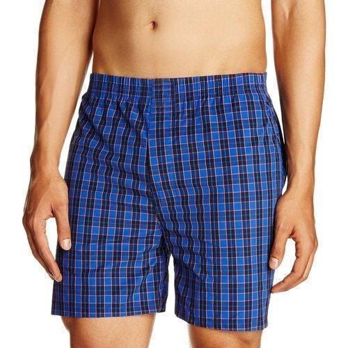 Casual Wear Washable And Breathable Cotton Fabric Checked Blue Printed Boxer 