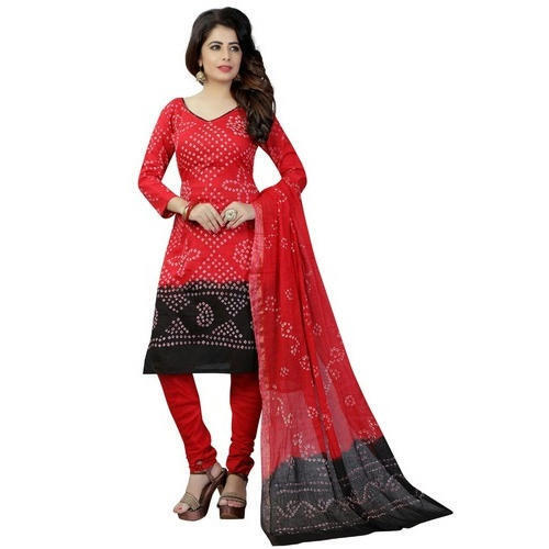 Comfortable Breathable Stylish Cotton Red And Black Printed Design Ladies Suit