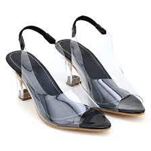 Good Quality Footwear Fashionable Stylish And Easy To Wear Ladies Black-White Fancy Sandals Heel Size: Medium Heal