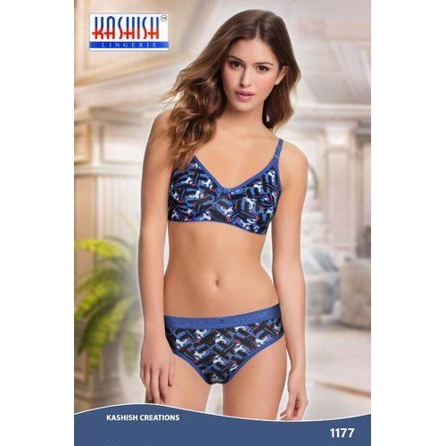 Padded Kashish Blue Printed Bra Panty Set With Hosiery Cotton Fabrics And Sizes  Available 30, 32, 34, 36, 38, 40 at Best Price in Ulhasnagar