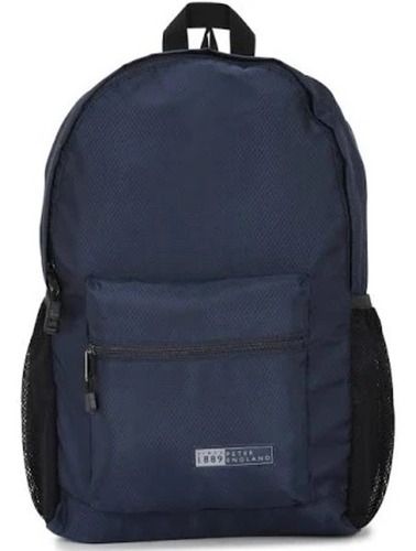 Black Polyester Material And Plain Navy Blue Color 2 Zip Medium Size Laptop Backpack 