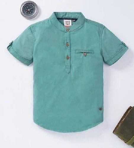 Sky Blue Color Breathable And Comfortable Short Sleeves Plain Kid'S Cotton Shirt  Size: Medium