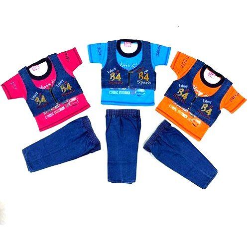 Multiple Soft Printed Fabric With Denim Pant Kids Baba Suit, Size 0-20, Packaging : Poly Packets