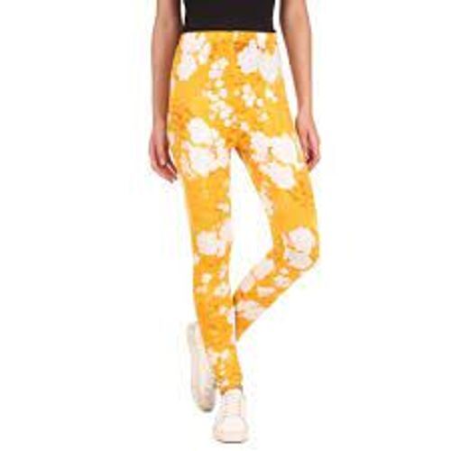 100% शुद्ध कपास सांस लेने योग्य और आरामदायक मुद्रित पीली महिलाओं की लेगिंग