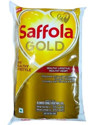 Stainless Steel 100% Pure Fractionated Saffola Gold Refined Vegetable Oil,1 Litre Pouch