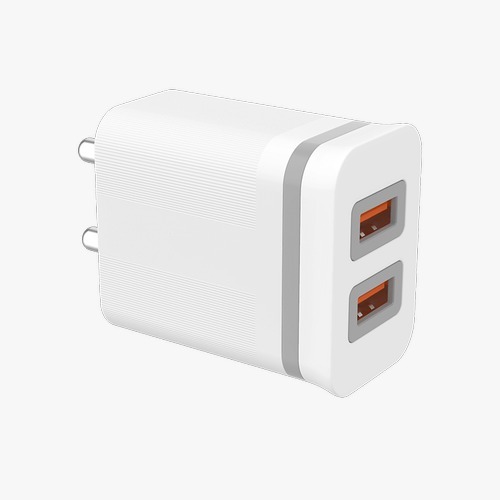 2.4 Ampere 220 Volt Input Power Supply White Dual USB Mobile Charger - Plastic & Rubber Body, 2 USB Ports for Simultaneous Charging, Portable Design