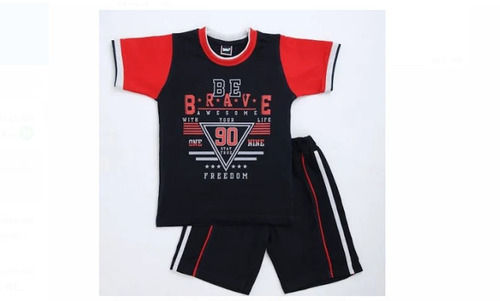 Black And Red Regular Fit Plain Cotton Half Sleeves Stylish Kids Wear