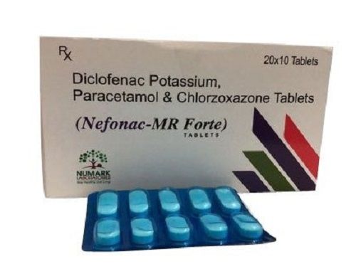 White Diclofenac Potassium, Paracetamol And Chlorzoxazone Tablets Pack Of 20 X 10 Tablets