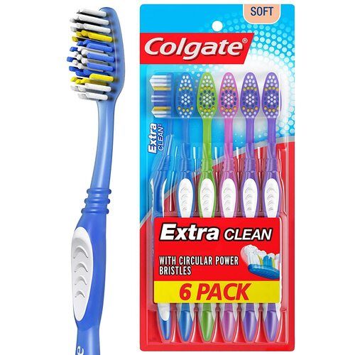 Easy-to-grip Pearlized Handle Soft Bristles Colgate Extra Clean Toothbrush ,6 Pack