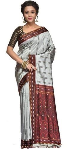 Ladies Stylish Stunning Look Comfortable Maroon And Grey Printed Saree Bevel Gears