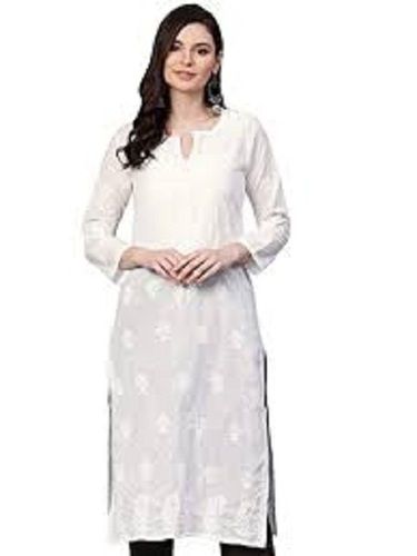 Light Weight Comfortable Soft Smooth And Breathable White Plain Kurti