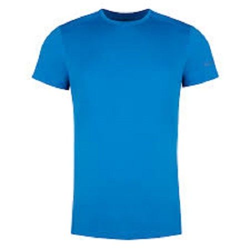 Short Sleeves Comfortable Lightweight Plain Blue Cotton T-shirts For Mens