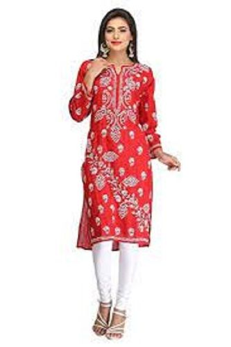 Soft Smooth Breathable And Comfortable Red And White Kurtis