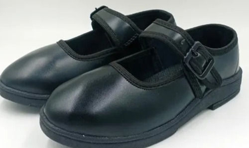 Breathable Comfortable Black Colour Pu Leather With Pvc Sole School Shoes For Girls