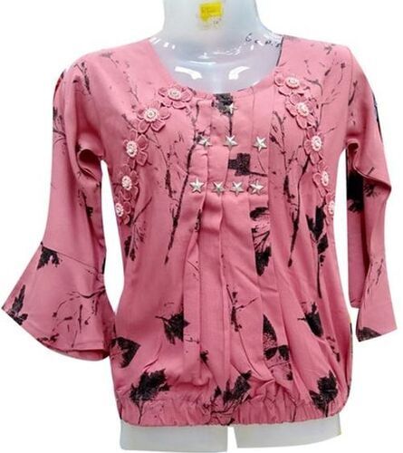 Printed Trendy High Quality Super Comfortable Material Pink Fancy Lace Work Ladies Top