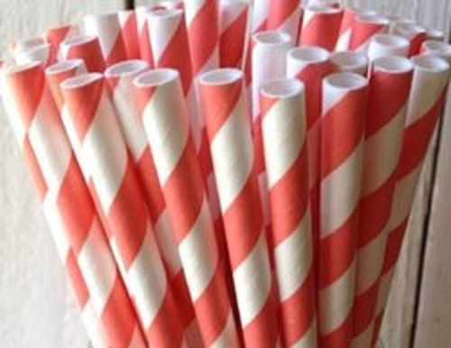 Biodegradable Recyclable Reusable Orange And White Stripes Paper Straw Size: 20Cm