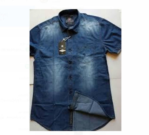 Blue Breathable And Washable With Short Sleeves Blue Demin Shirt For Men  Age Group: 18+