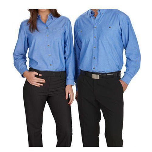 Cotton Office Staff Uniform - Customized Sizes, Light Blue Color, Full Sleeve Design | Unisex, Washable, Suitable for All Seasons