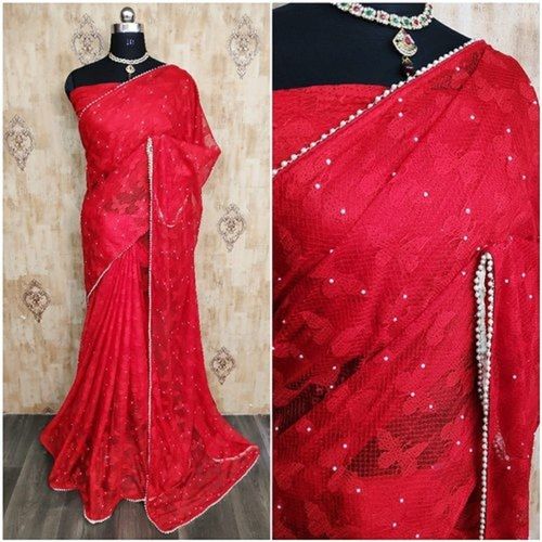 Cotton Silk Ladies Easy To Carry Floral Print Festive Wear Red Designer Saree 