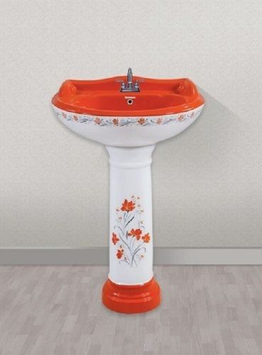 White Printed Flower Wash Basin