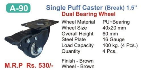 1.5 Inch Single Puff Dual Bearing Polyurethane (Pu) Caster Wheel Load Capacity Range: 100 Kgs