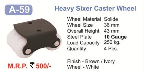 36 MM Heavy Duty Polyurethane(PU) Six Wheel Caster, 250 Kg Load Bearing