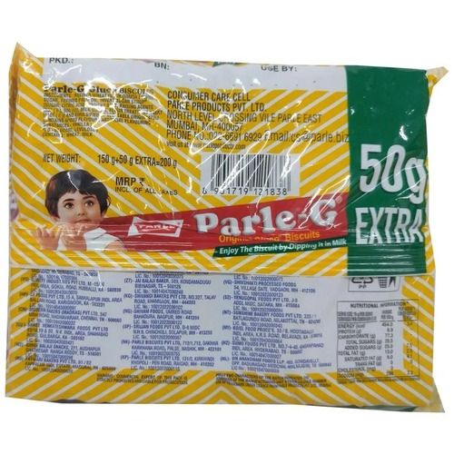 50 Gram Pack Of Rectangular Shape Sweet And Crispy Brown Parle G Biscuits 