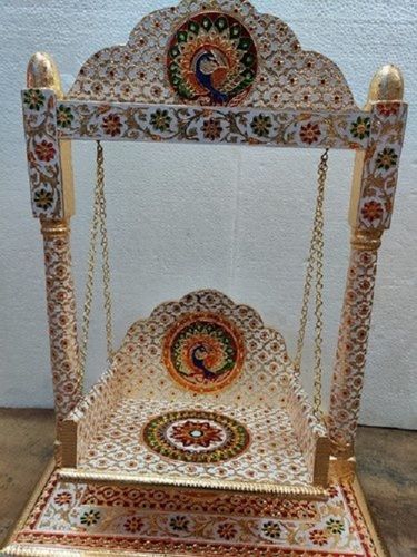 Beautiful Designed Embroidered Golden Colour Laddu Gopal Wooden Jhula (Krishna Swing)