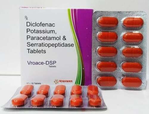 Diclofenac Potassium, Paracetamol & Serratiopeptidase Tablets, 10x10 Tablets