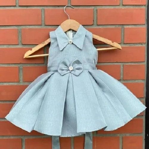 Grey Color Breathable And Washable Plain Daily Wear Girls Cotton Frocks  Size: Medium