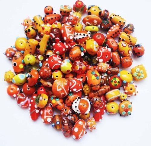 Indian Heat Insulation Multicolor Printed Design Glass Beads