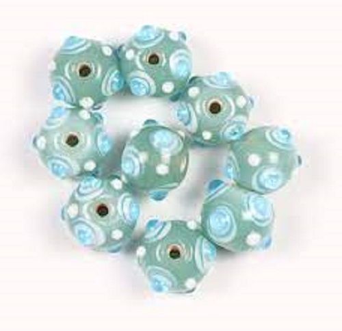 Indian Lightweight Highly Durable Polished Printed Green Glass Beads