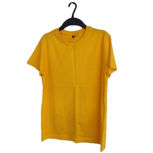 Men'S Plain Round Neck Short Slevees Breathable & Comfortable Cotton Yellow T Shirt  Age Group: All Age Group