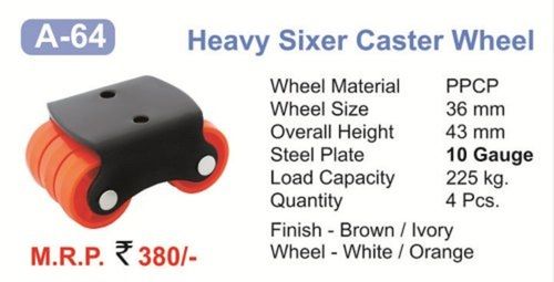 Polyethylene Polypropylene Copolymer (Ppcp) Furniture Six Wheel Caster Load Capacity Range: 225 Kgs