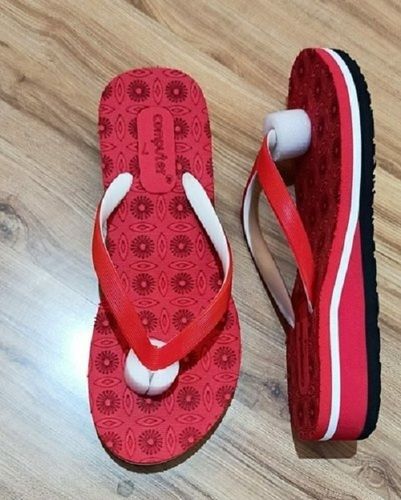 Red And White Colour Slipper For Ladies With Fancy Nourishes Feet Long Lasting