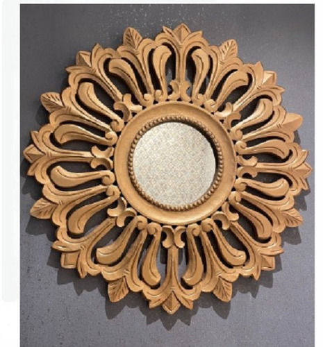 Brown Size 30X30X1 Inch Round Shape Mdf Rose Gold Decorative Wooden Wall Mirror 