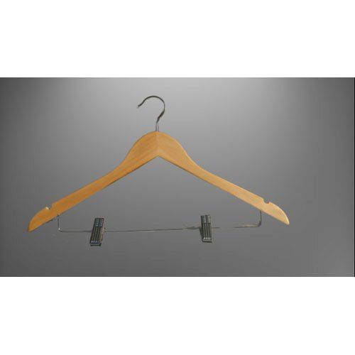 Steel Hook, 17 Inch Wooden Garments Clip Hanger With High Weight Bearing Capacity