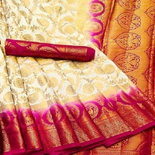 Printed White And Golden Beautiful Stylish Breathable Designer Wear Modern And Trendy Soft Silk Saree