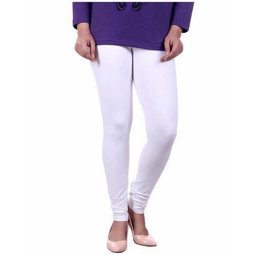 Indian Casual Wear Plain White Stretchable Skin Friendly Breathable Full Length Cotton Leggings For Ladies