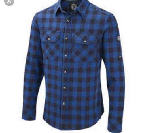 Blue And Black Classic Collar With Double Pocket Breathable And Washable Mens Check Shirt