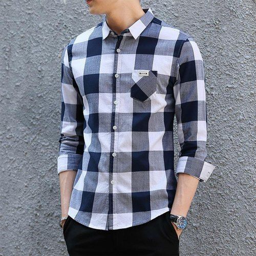 Collar Neck Casual Wear Black And White Breathable Checked Shirt For Men  Collar Style: Classic