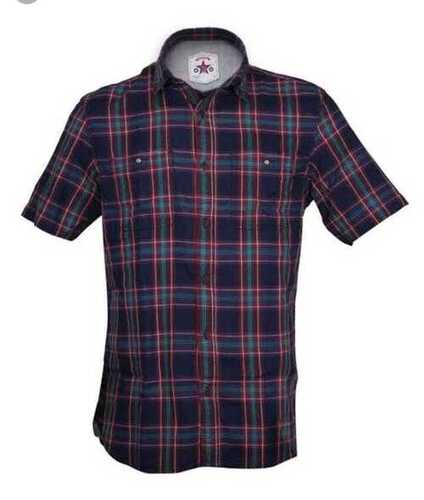 Half Sleeves Washable And Breathable Cotton Fabric Multicolor Mens Check Shirts