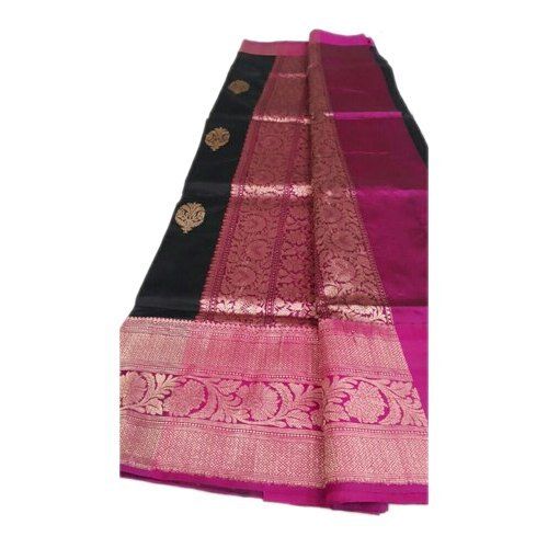 Black Real Zari Gold Banarasi Silk Pure Katan Breathable Skin Friendly Handloom Silk Saree