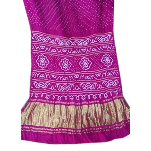 Party Wear Gorgeous Look Attractive Design Skin Friendly Silk Pink Printed Gota Work Bandhani Saree