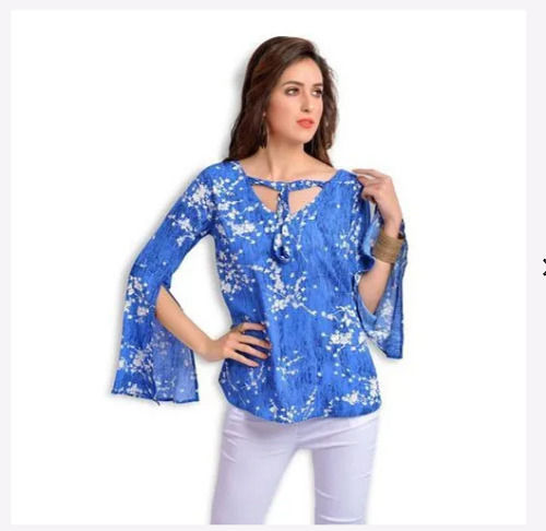 100% Pure Cotton Blue Colour Easily Washable And Comfortable Ladies Tops  Length: 30 Inch (In)