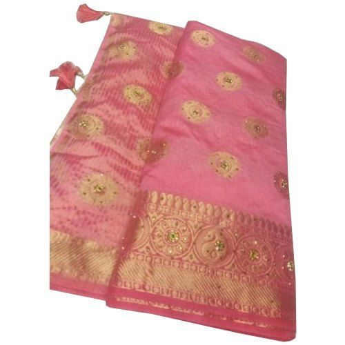 Pink Rich In Look Stylish Modern Super Design Party Wear Embroidery Weaving Bandhani Silk Saree