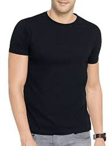 Stylish Half Sleeve Round Neckline Lightweight Cotton Black T-Shirt For Men