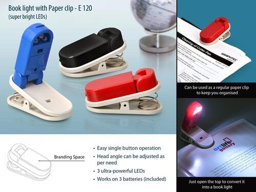 Book Light with Adjustable Head Angle - 8x4x3.7 cm, Black/Red/Blue | Easy Single Button Operation, 3 Ultra-Powerful LEDs, 3 Batteries Included