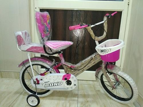 Comfortable Front Basket Double Seat Pink And White Printed Kids Bicycle Application: Textile